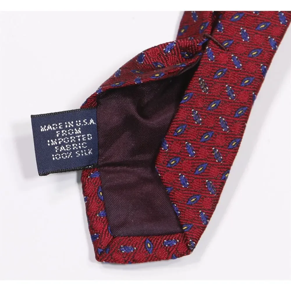 Polo Ralph Lauren Red Blue Woven Silk Necktie Tie Made in USA